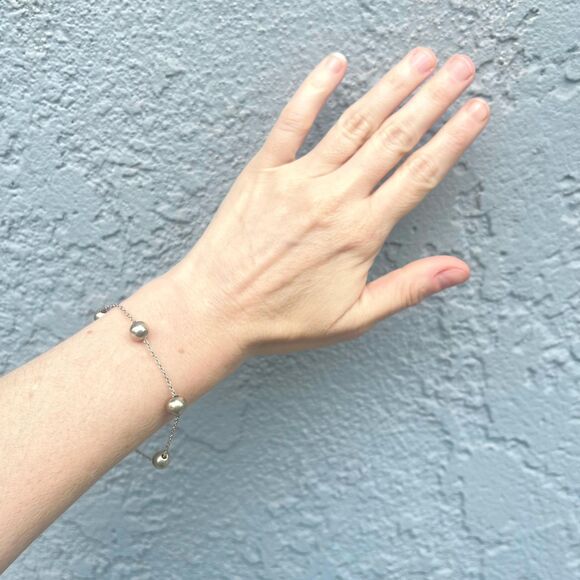 90s Sterling Silver Ball Chain Bracelet with Silver Balls Womens Modern Jewelry - Picture 4 of 9